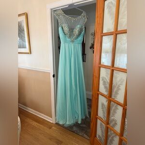 Mac Duggal Aqua Dress with Embellishments